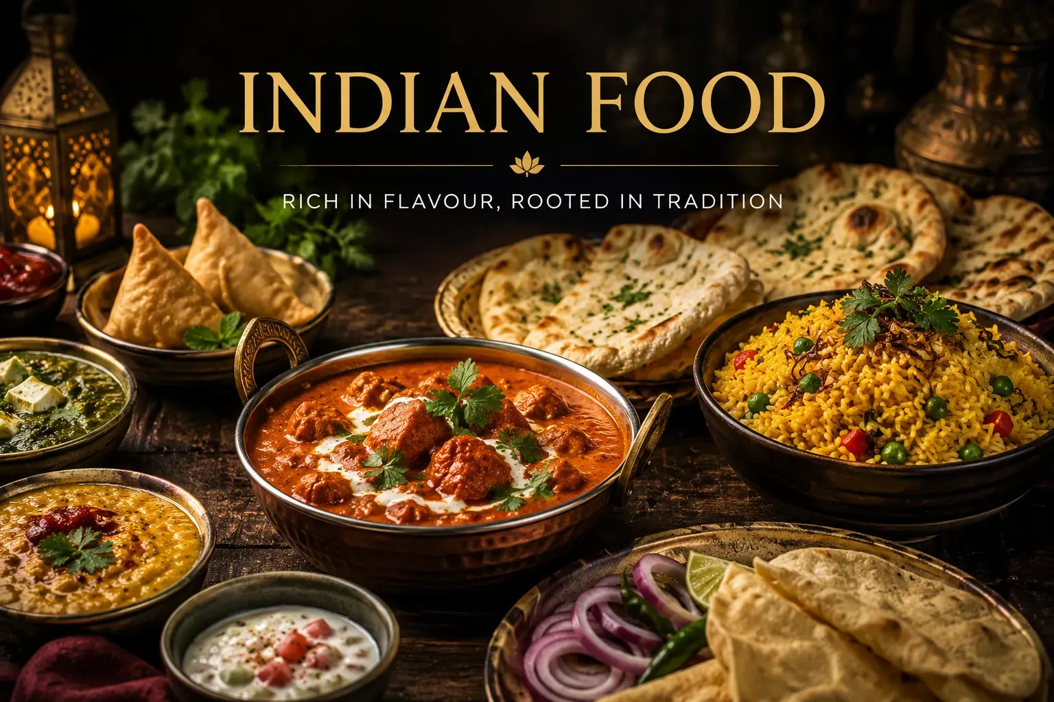 Indian thali and curry dishes on a table in the Maldives