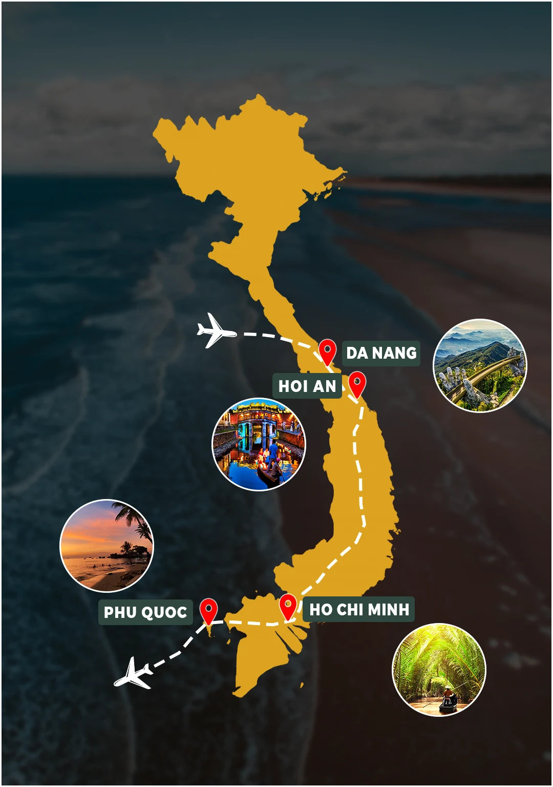 Golden Moments route map: Addu Atoll – Maafushi – Hulhumalé – South Ari Atoll